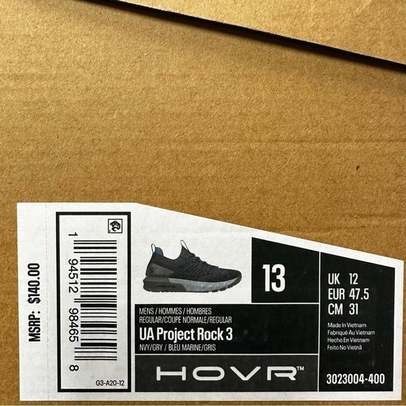 NWT Under Armour Men's Project Rock 3 Training Shoe in Navy/Grey Size 13 - Picture 8 of 9